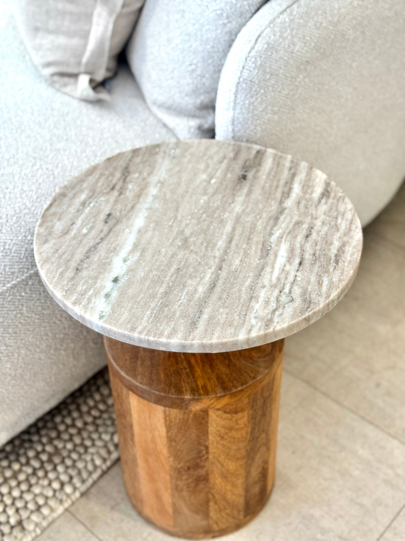 Sfera Marble Wood Side Table