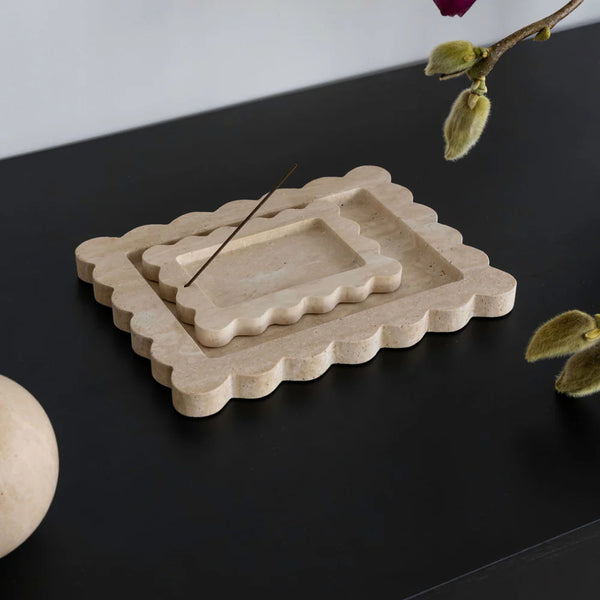 Palazzo Small Scalloped Tray - Beige Travertine