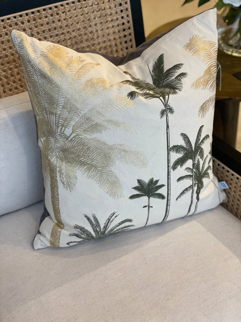Palm Trees Metallic Cushion - Natural