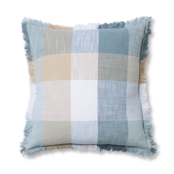 Portside Blue Check Feather Cushion