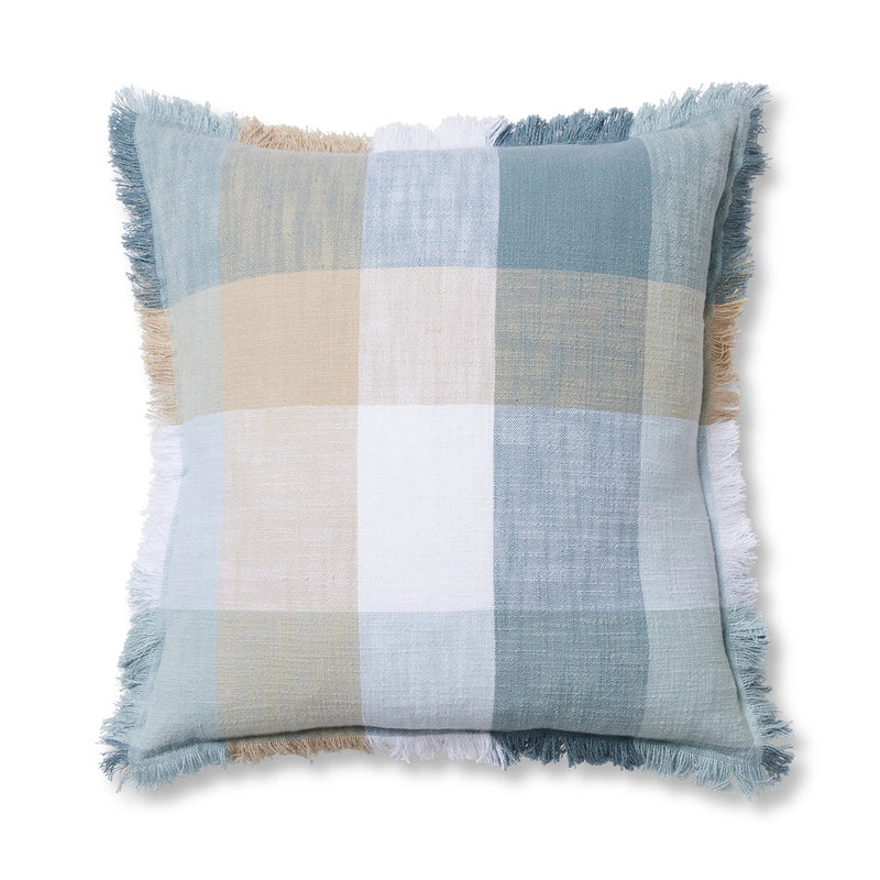 Portside Blue Check Feather Cushion