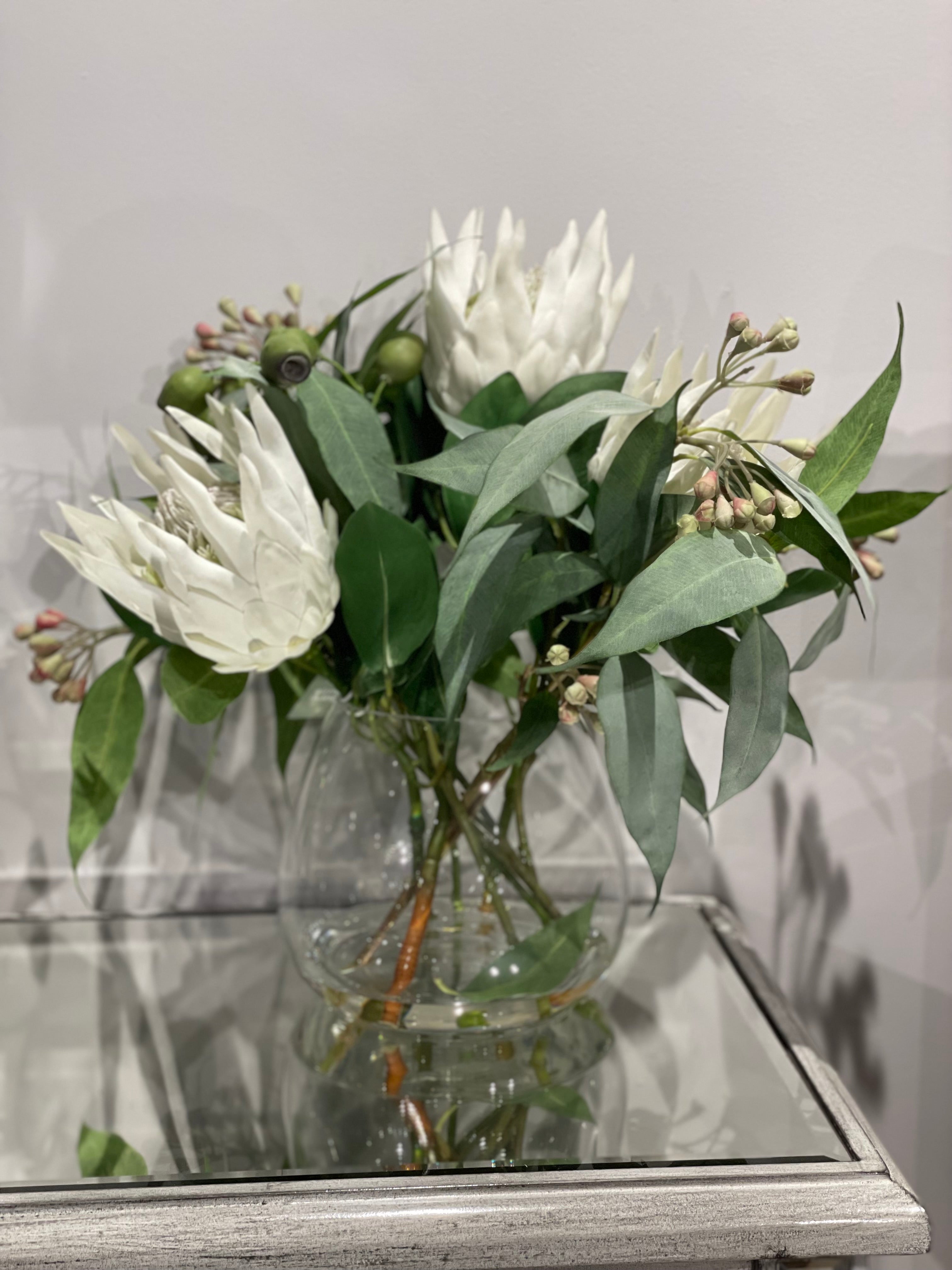 Buy Protea King Mix in Allira Vase White in Perth, Osborne Park, and Joondalup, WA The