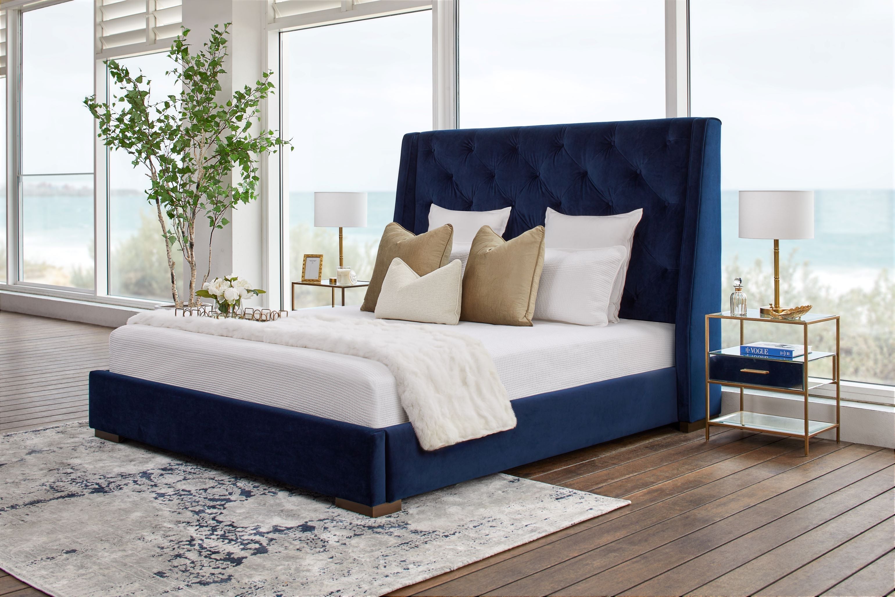 Buy Ravello Bed with Gold Legs Denim Blue in Perth, Osborne Park