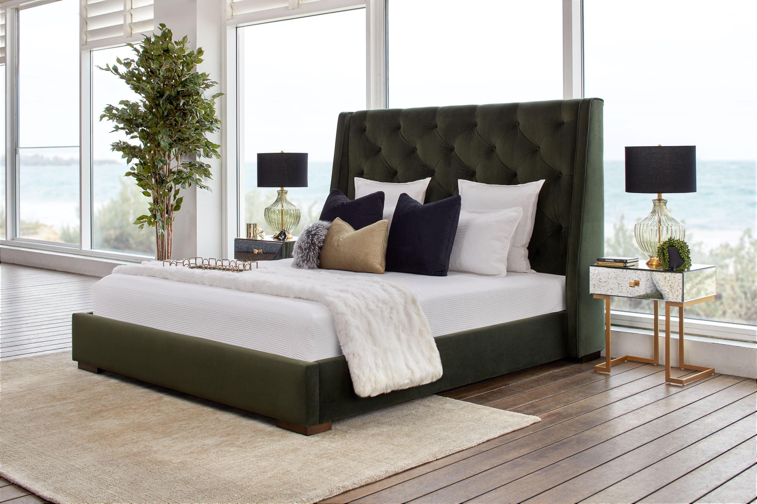 Buy Ravello Bed with Gold Legs Fern in Perth, Osborne Park, Joondalup WA The Furniture Gallery