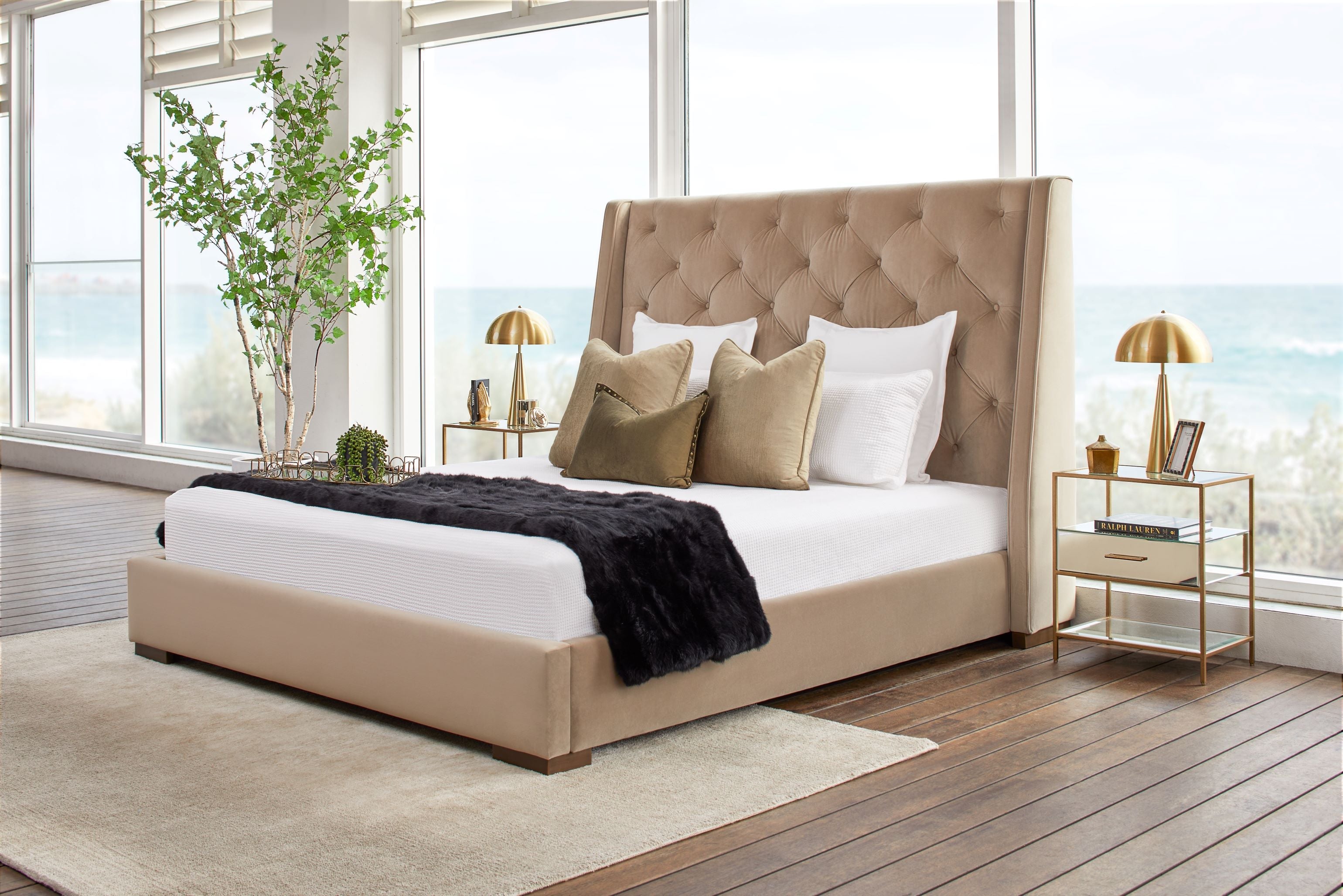 Buy Ravello Bed with Gold Legs Cobblestone in Perth, Osborne Park