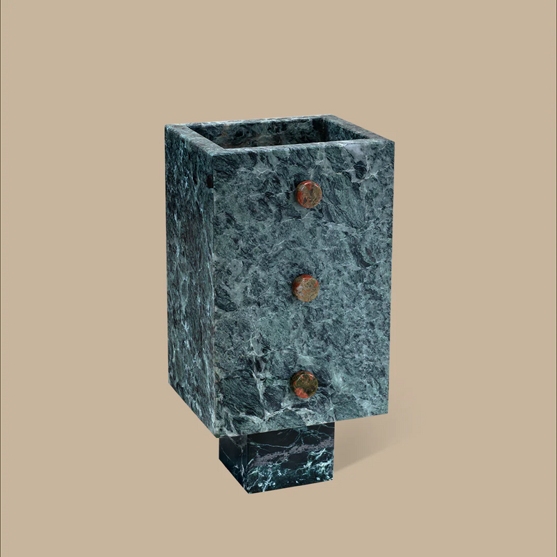 Trunk Vase - Verde Alpi Marble with Buttons