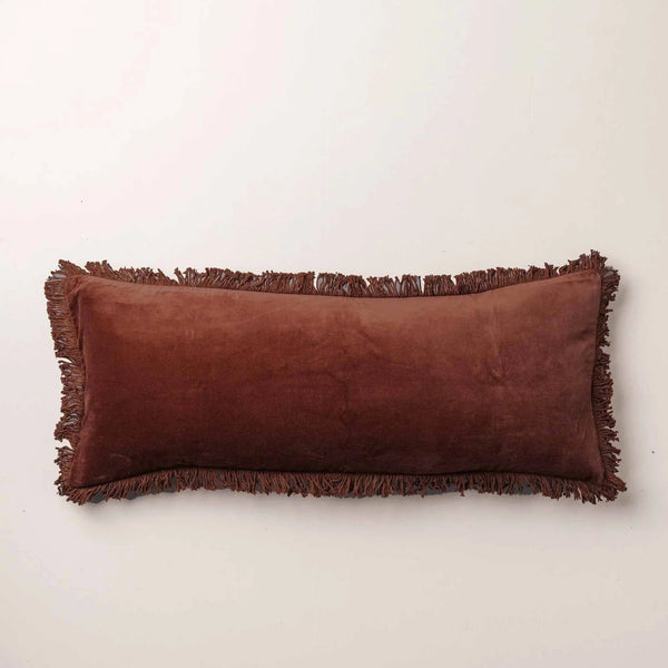 Velvet Bolster Cushion with Feather Insert - Chocolate