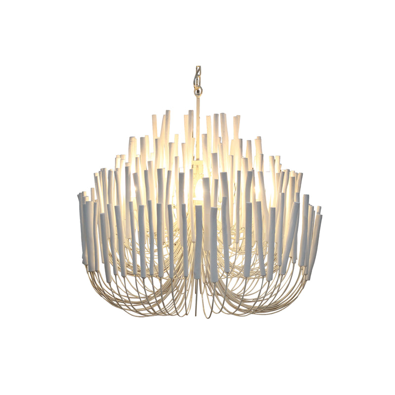 Wood Candle Stick Chandelier Large - White