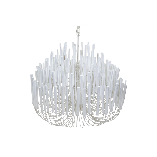 Wood Candle Stick Chandelier Large - White