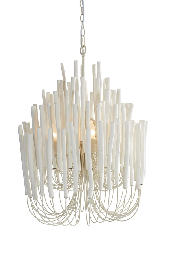 Wood Candle Stick Chandelier Small - White