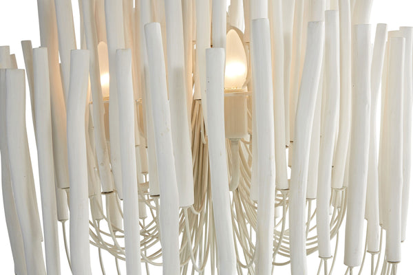 Wood Candle Stick Chandelier Small - White