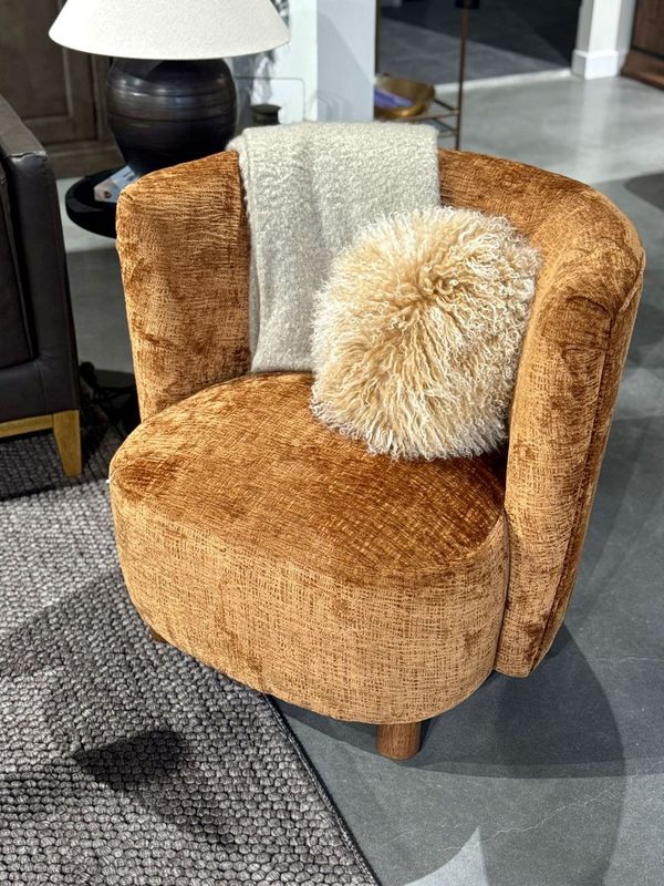 Chenille Armchair - Rust/Walnut