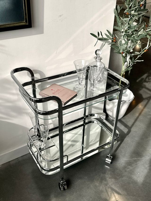 Lounge Mirror Bottle Holder Bar Cart - Silver