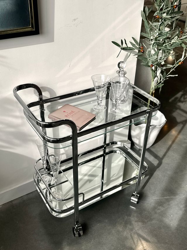 Lounge Mirror Bottle Holder Bar Cart - Silver