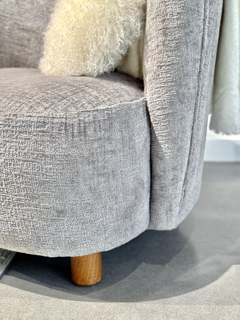 Chenille Armchair - Grey/Walnut