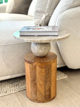 Sfera Marble Wood Side Table