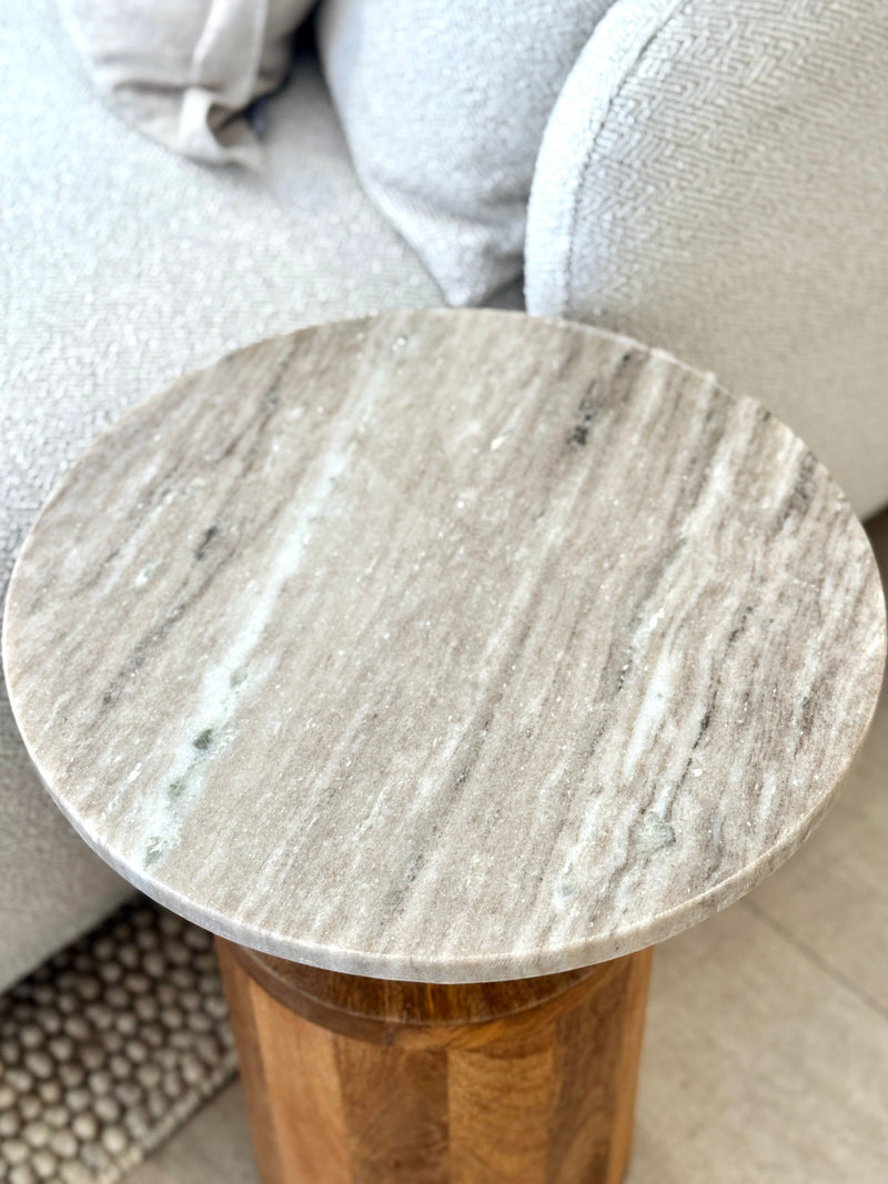 Sfera Marble Wood Side Table