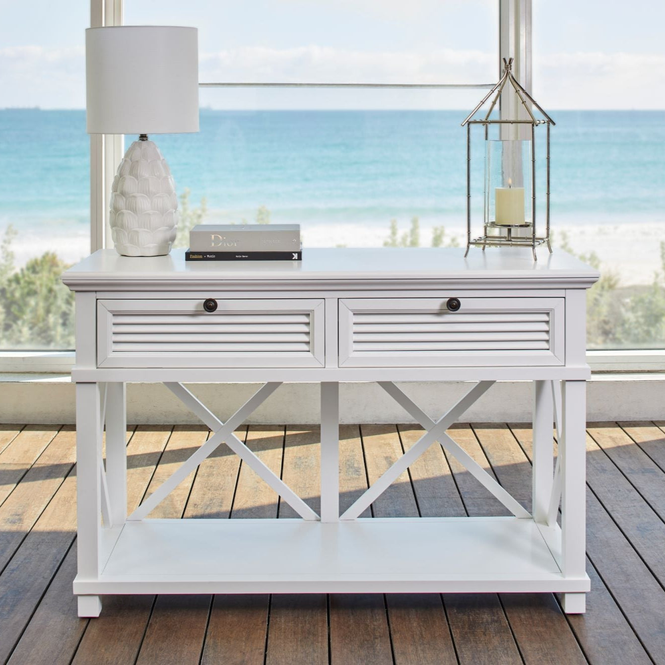 Buy Hamptons Style Long Beach 2 Drawer Console Table in Perth, Osborne