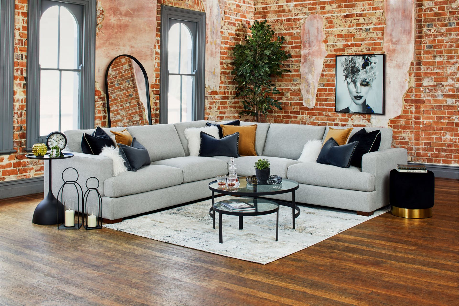 Monaco Corner Lounge 5 Extra Wide Seats Light Grey