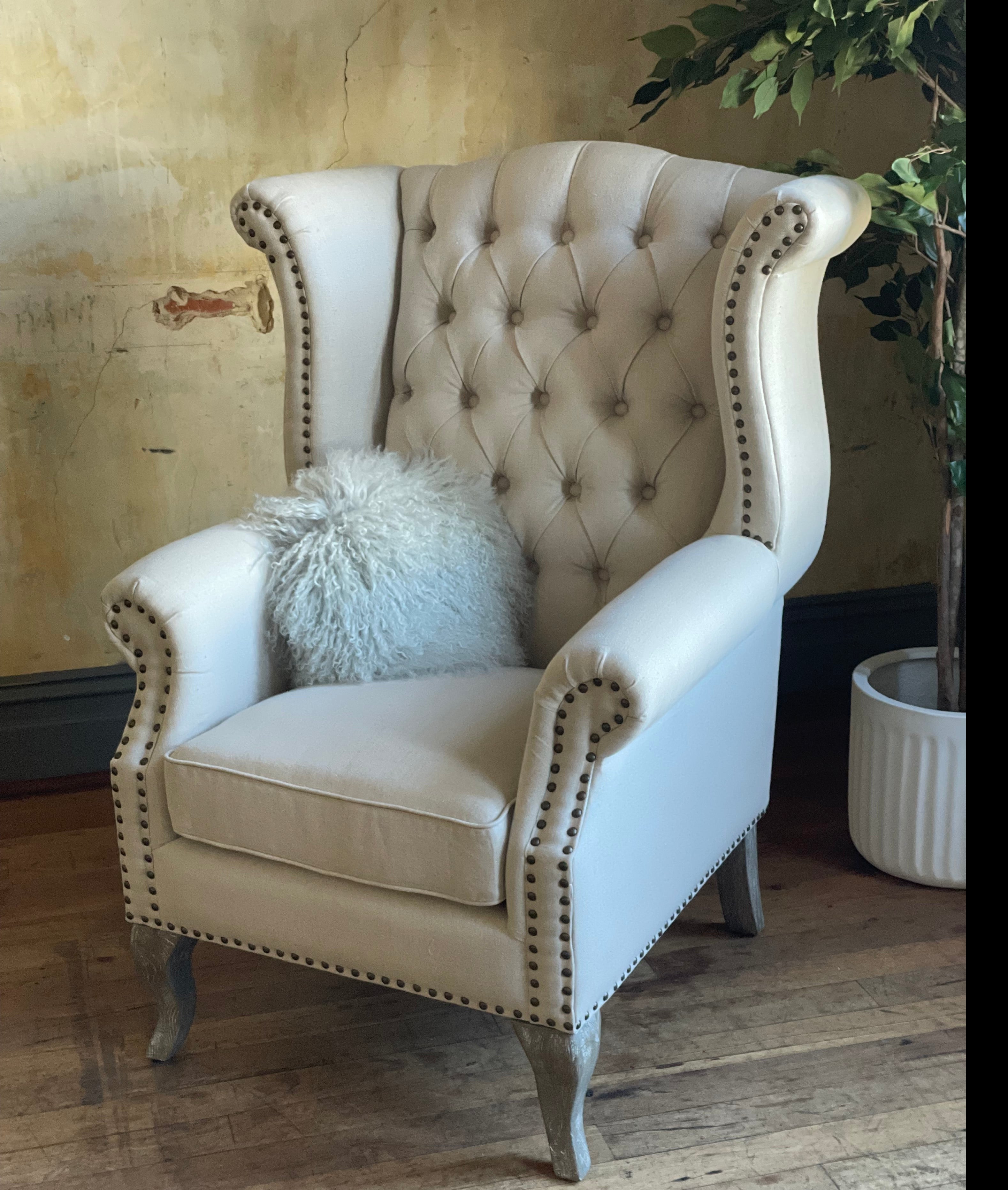 Buy Beige Linen Giselle Wing Chair in Perth, Osborne Park, Joondalup WA